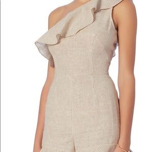 INTERMIX linen one shoulder striped romper